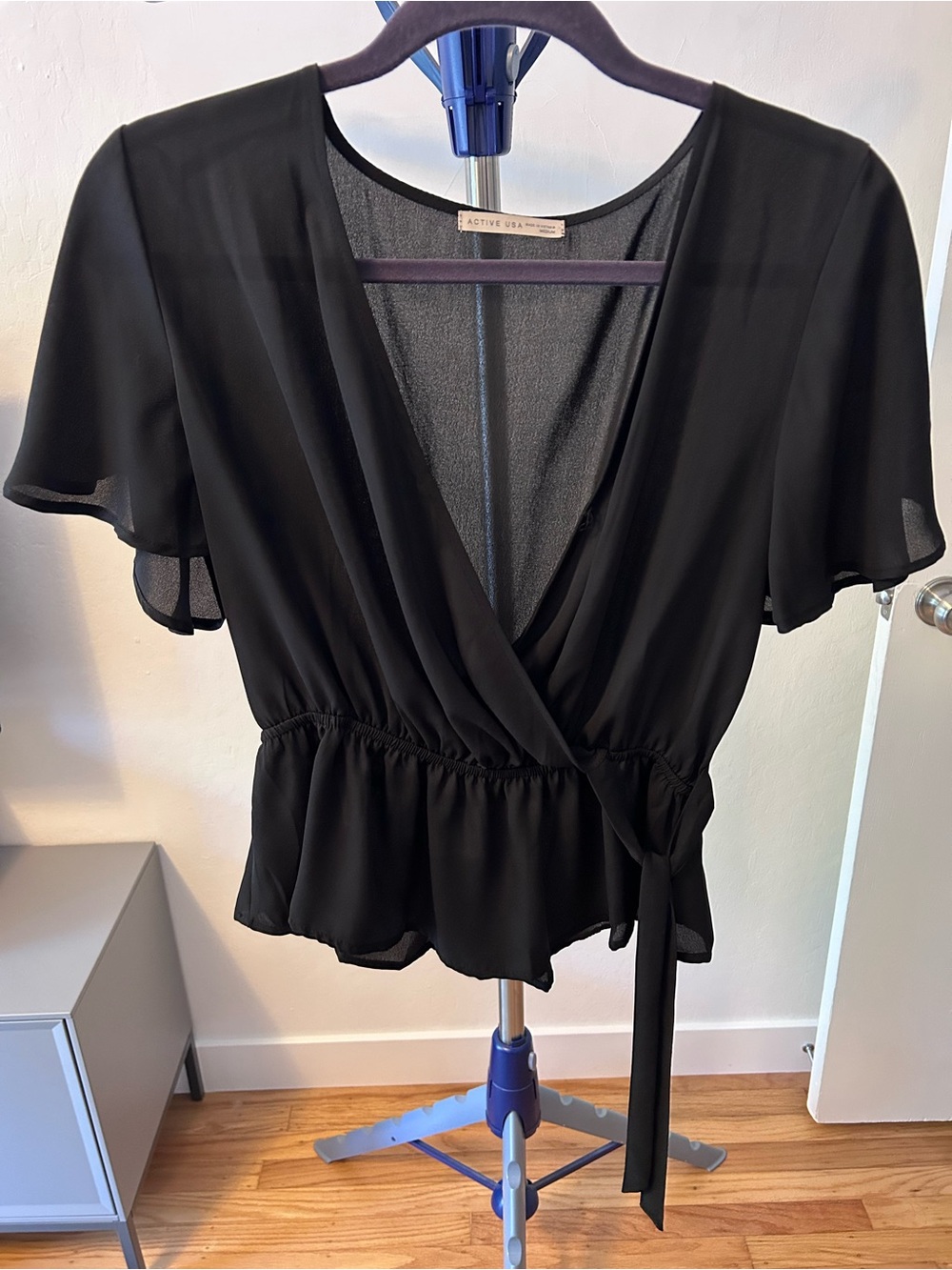 Active USA Black Wrap Peplum Blouse